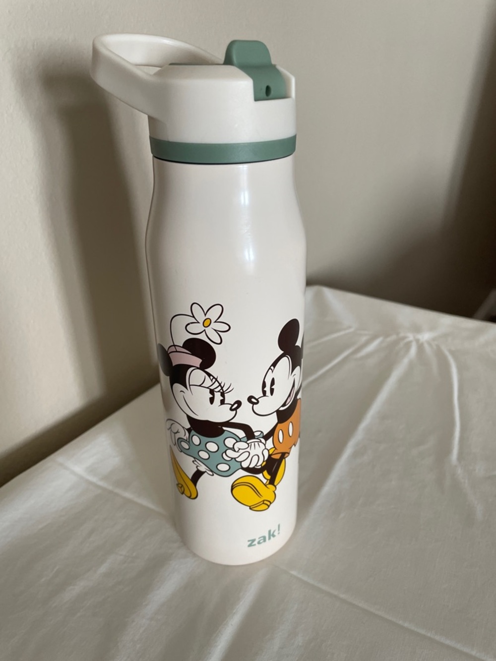 zak! White & Sage Green Mickey & Minnie Stainless Water Bottle